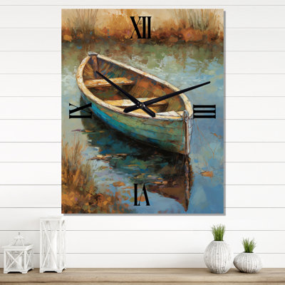 Lake Serenity Dinghy Boat Resting On The Water I - Lakehouse Très horloges murales