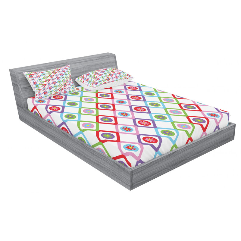 Microfiber Geometric Sheet Set, Queen Sheet Set with Fitted Sheet