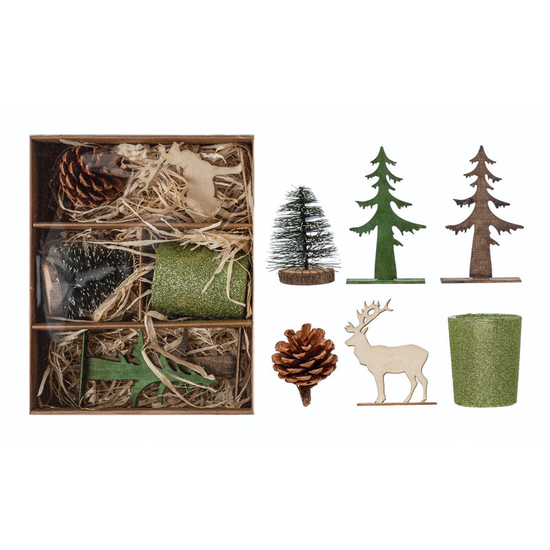 Candle Garden Kit With Bottle Brush Tree, Tealight, Pinecone And Wood Figures