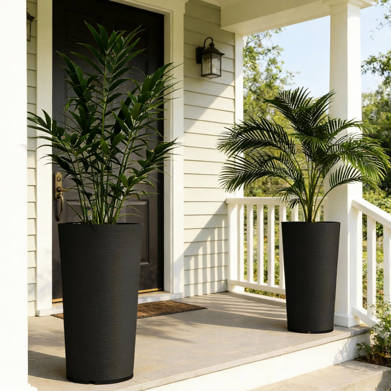 Grandes jardinières noires polyvalentes, Pp durable, design moderne pour l'intérieur et l'extérieur