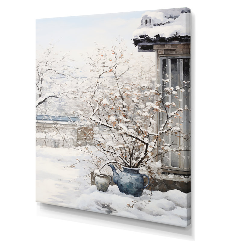 Floral Snow Window View In Winter 2 - Japan Wall Art, Wrapped Canvas, 32" H x 16" W x 1" D