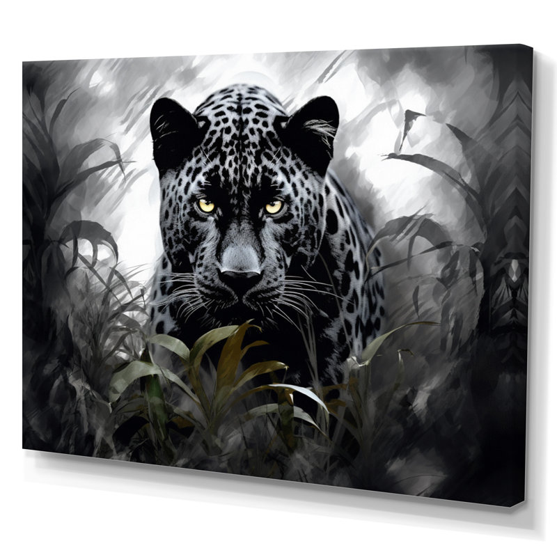 «Grey White Panther Silent Majesty», reproduction d'art sur toile, 34" H x 44" W, Toile tendue