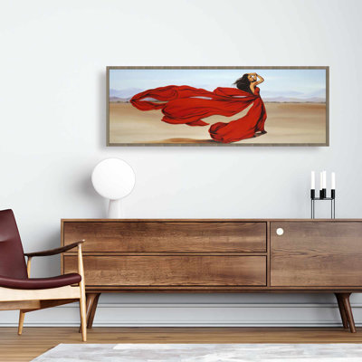 Beach Fashion Bedroom Framed Canvas - Woman in Red Dress
