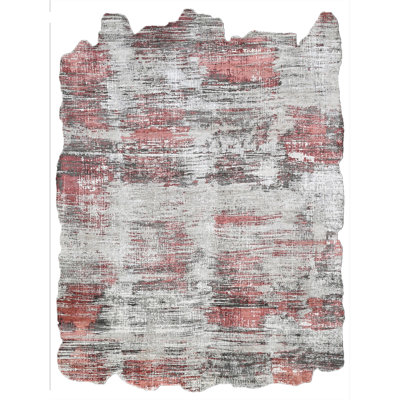 Hand Knotted Area Rug in Pink/Black/Ivory