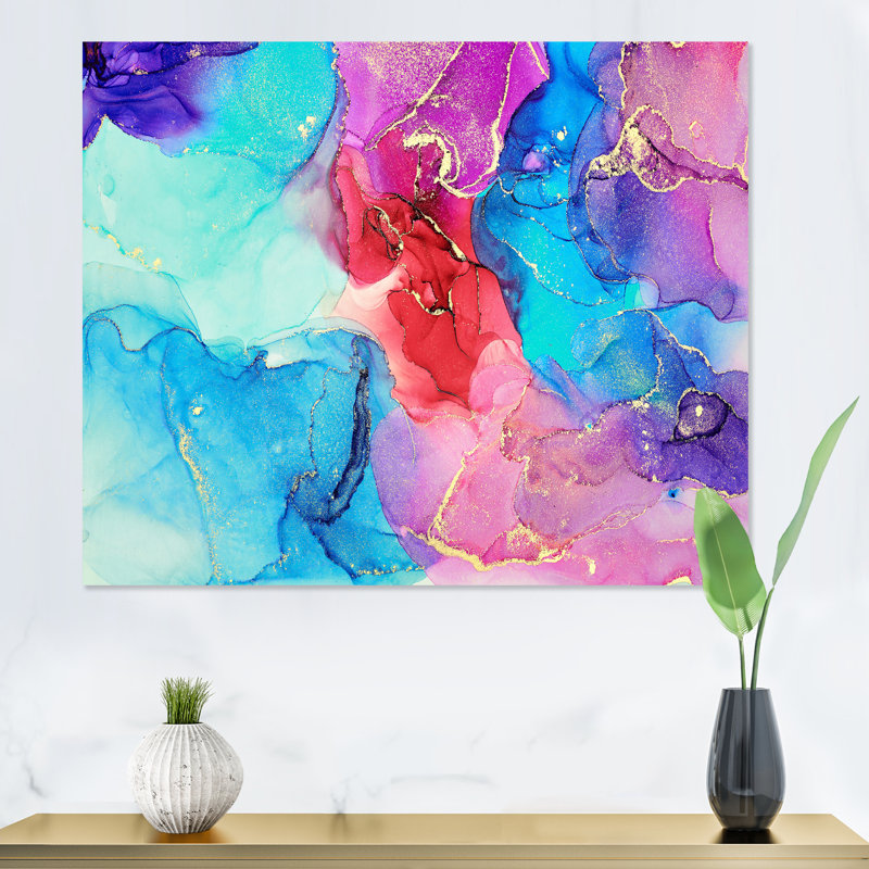 Turquoise luxueux, art abstrait fluide V - peinture sur toile, H 24 po x l 32 po x P 1 po, Toile tendue
