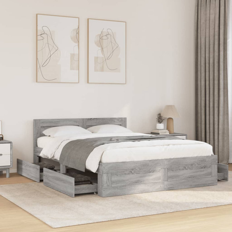 Storage Bed, European Double (140 x 200 cm), Grey Sonoma
