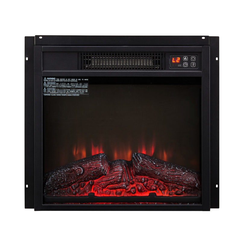 Foyer électrique 18 po 1400 W 120 V, flammes réalistes, verre trempé noir, 3 intensités de flamme, foyer de décoration intérieure, télécommande, unité de chauffage écoénergétique