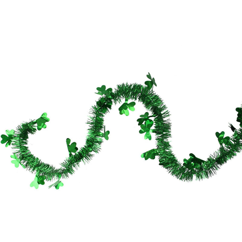 25' x 2" Green Tinsel Irish Shamrock Artificial St. Patrick's Day Garland - Unlit