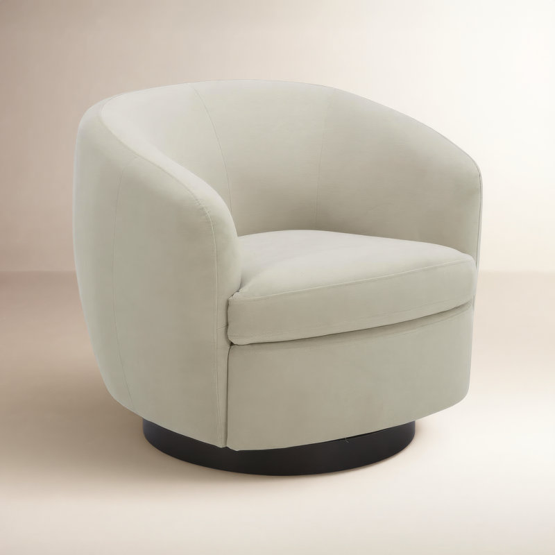 Fauteuil demi-tonneau pivotant rembourré Marcy, Velours performance plage Bella