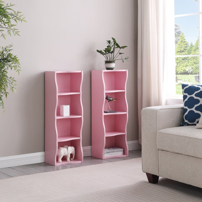 71" H With Wavy Border Design 8-Tier Ultra-Thin Double-Decker Multimedia Storage, With Multi-Functional Adjustable Shelves High And Narrow Display Boo by Ebern Designs