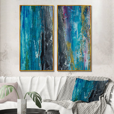 Gris foncé et bleu abstrait - ensemble de 2 impressions sur toile