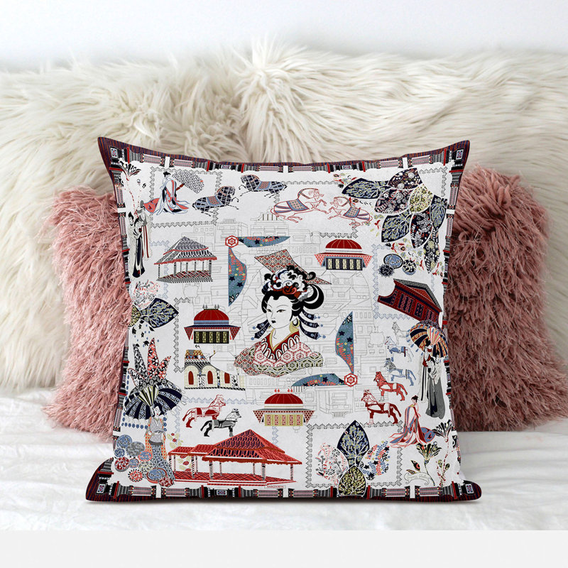 Polyester Throw Square Pillow Cover & Insert, Red/Black, 16" x 16"