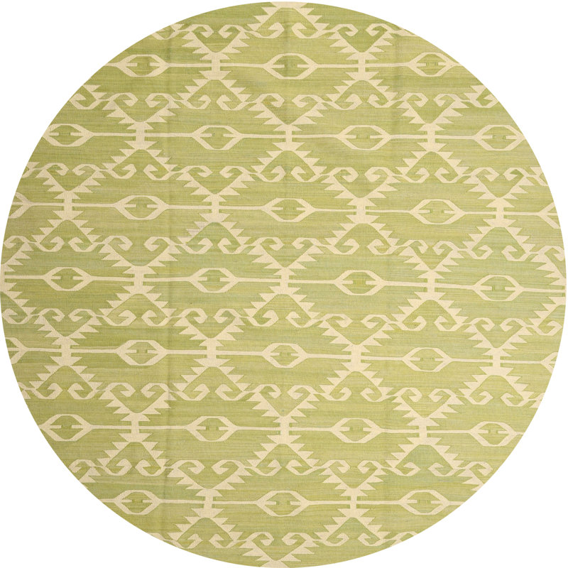 Tapis de zone beige/vert contemporain, Rond 5 pi