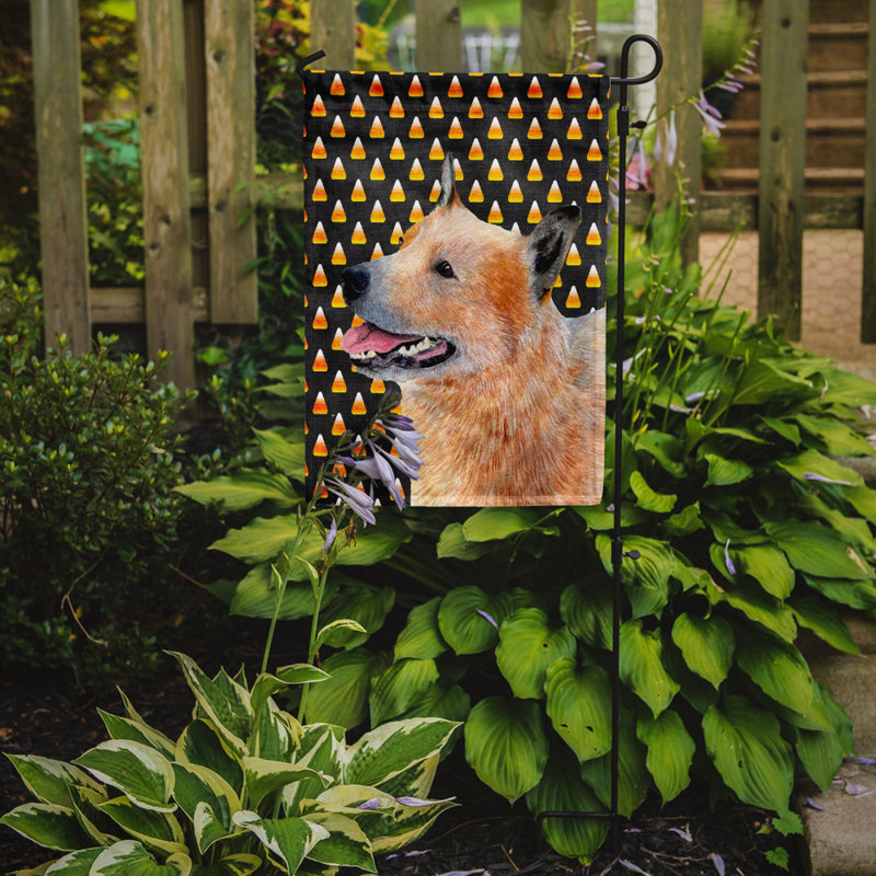 Drapeau de jardin brûlé bonbon d'Halloween à 2 côtés, Bouvier australien (brun)