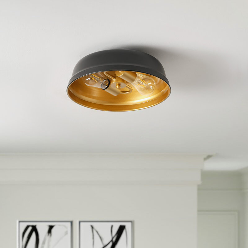 Plafonnier industriel réglable en fer noir à 2 lampes