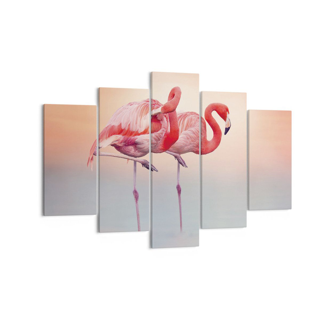 5-tlg. Leinwandbilder-Set Flamingos Exoticism Birds