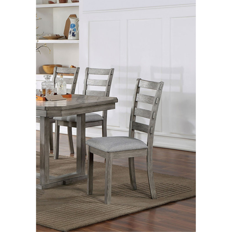 Table de salle à manger 4X Chaises d'appoint Banc 6Pcs Ensemble de salle à manger Finition grise Mobilier de salle à manger Siège en tissu de style rustique