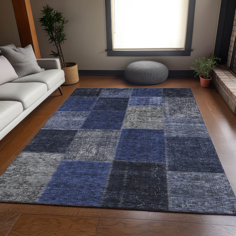 Premium Machine Washable Prisco Navy Rug, Rectangle 9' x 12'