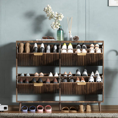 Rangement pour chaussures, armoire autoportante moderne avec 4 tiroirs rabattables, étagère à chaussures étroite pour le vestibule