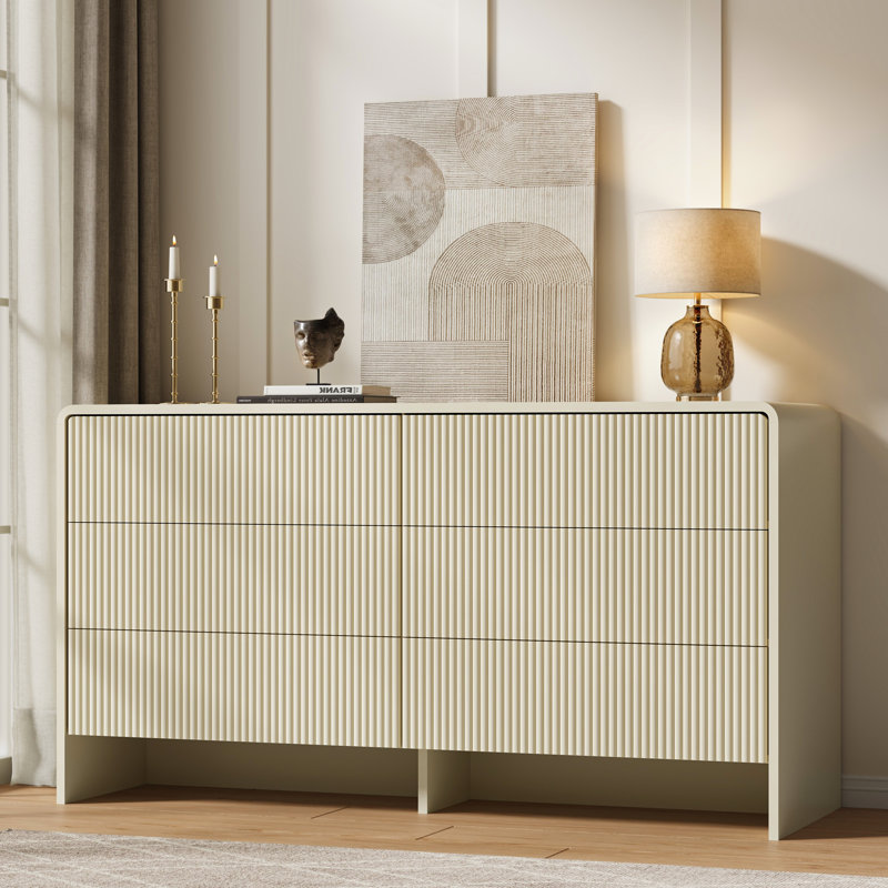 55.1" W 6 - Drawer Dresser, Beige