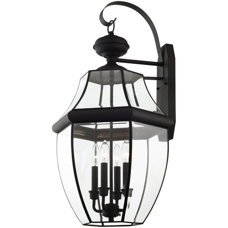 Luminaire suspendu lanterne murale d'extérieur 16 lumières 16 po avec abat-jour en verre biseauté transparent, Noir