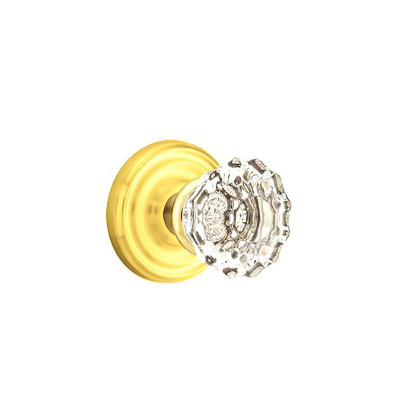 Ensemble de boutons de passage Emtek avec rosette régulière et bouton en verre Astoria, Laiton poli
