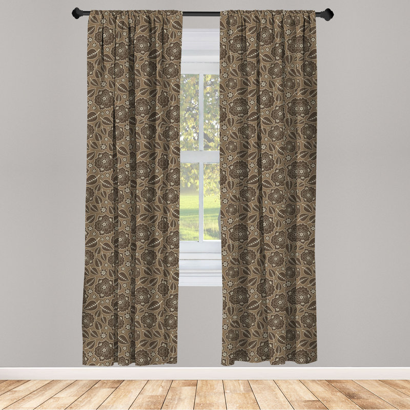 Taupe Vintage Floral Polyester Room-Darkening Curtain Panels, 28" x 95"