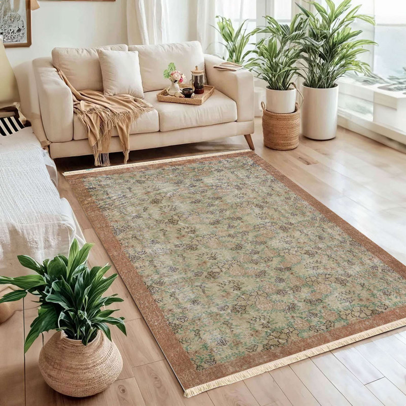 Faded Sage & Terracotta Oriental Area Rug