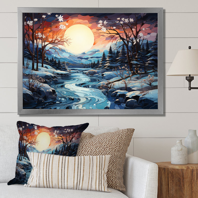 «Betli Glacier Glacial Majesty Pointillism I», reproduction, H 34 po x l 44 po x P 1,5 po, Cadre simple argenté