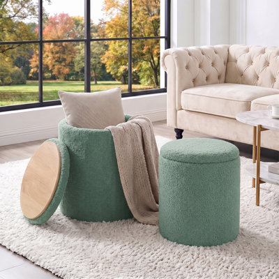 Round Ottoman Vanity Stool with Storage，Two-piece set (large + small）