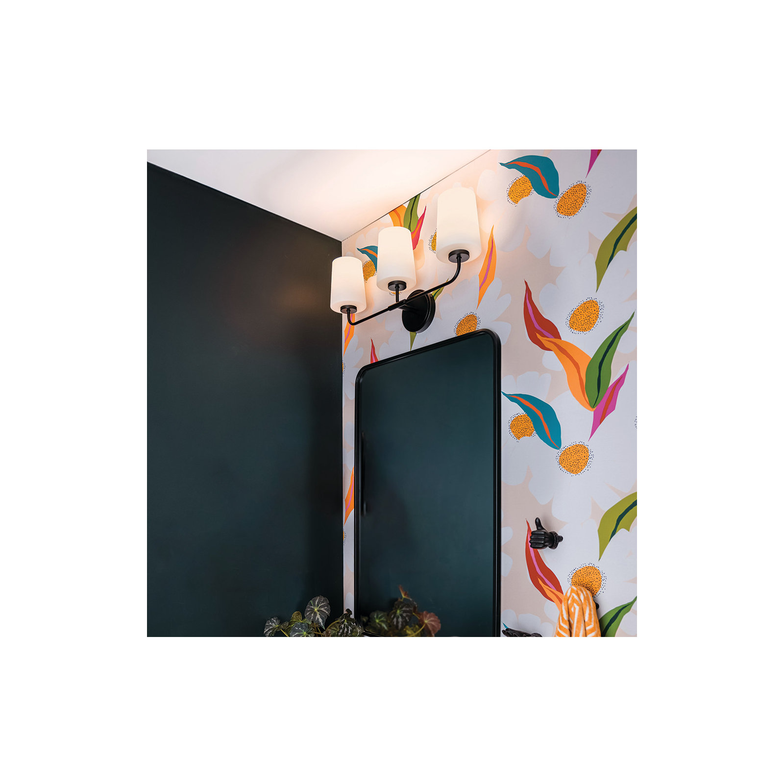 Fitz 3 Light Frosted Dimmable Vanity Light, Black