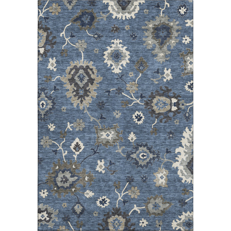 Premium Machine Washable Prisco Blue Rug, Rectangle 3' x 5'