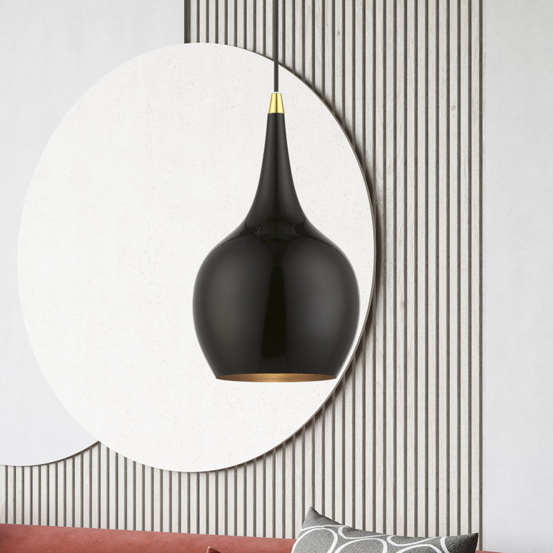 Tanna 1-Light Hardwired Steel Pendant, Shiny Black, Shiny Black
