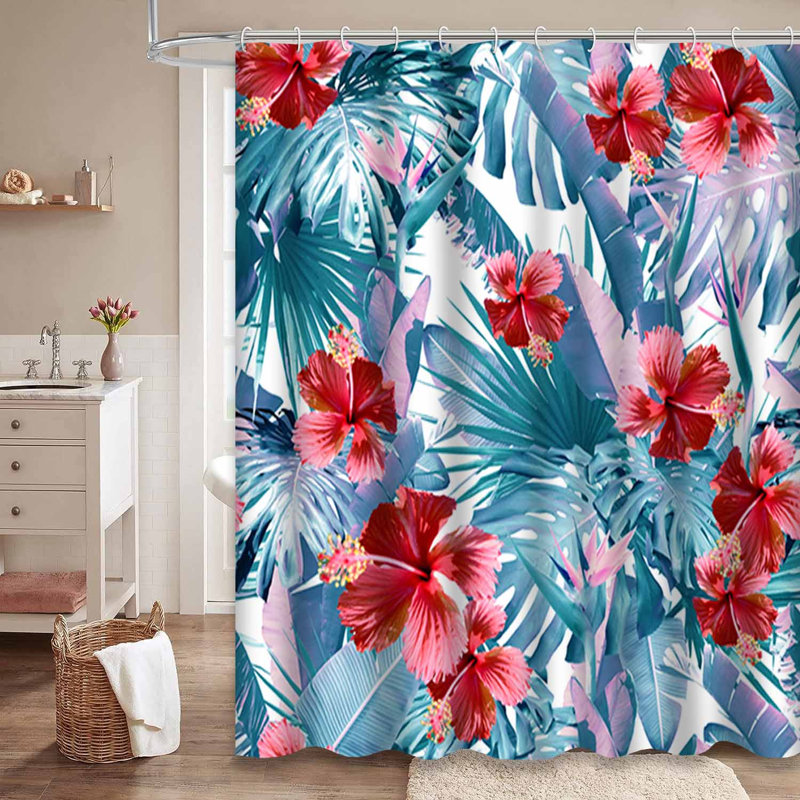 Rideau de douche à motif de feuilles tropicales tropicales, L 72 po x l 78 po
