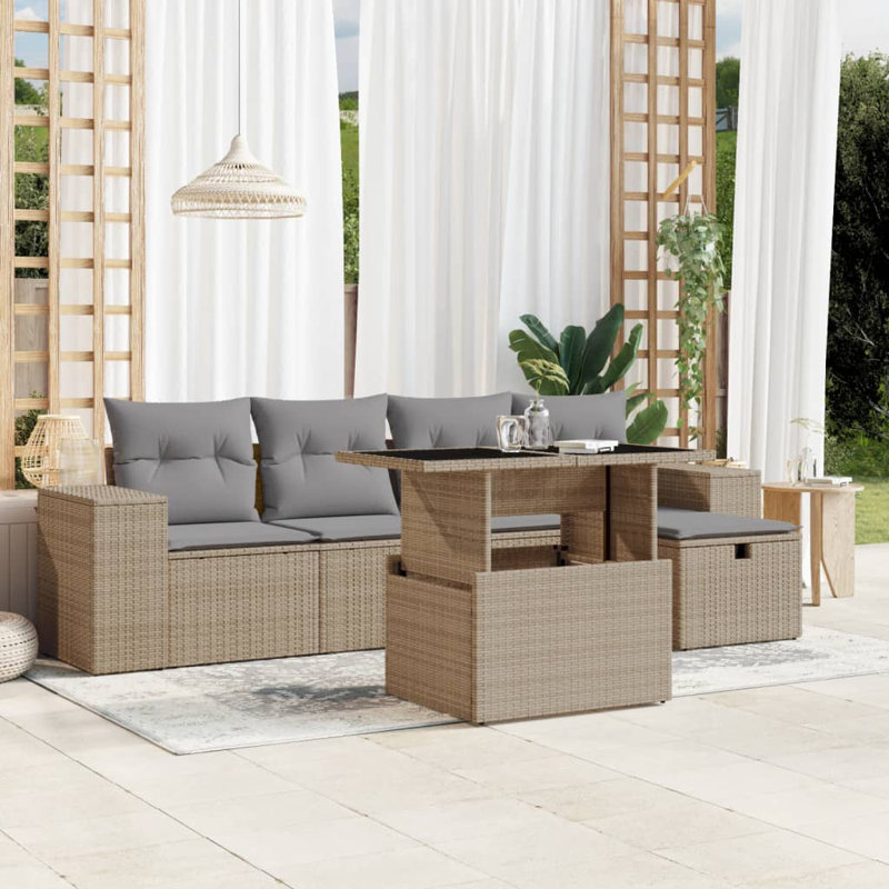  Ensemble de canapé de jardin en rotin PE beige 6 pièces