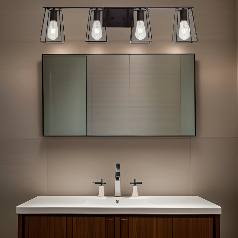 Éclairage de meuble-lavabo frotté à l'huile Freark Light pour salle de bain, éclairage industriel rétro avec cage en métal