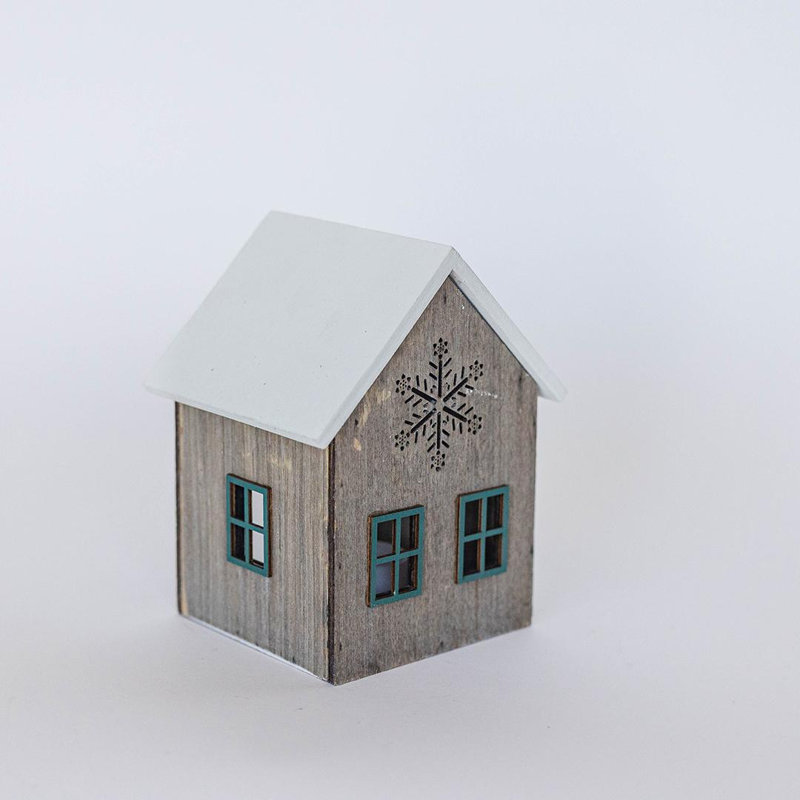 Décoration en bois avec motif de flocon de neige, Blanc / Gris