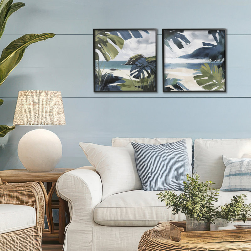 Ensemble de giclées encadrées 2 pièces Tropical Vibes Beach Scenes, design par Elara Yasna, H 17 po x l 34 po