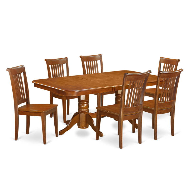 Ensemble de table de salle à manger 7 pièces composé d'une table rectangulaire en bois avec rallonge papillon et 6 chaises de salle à manger, brun selle