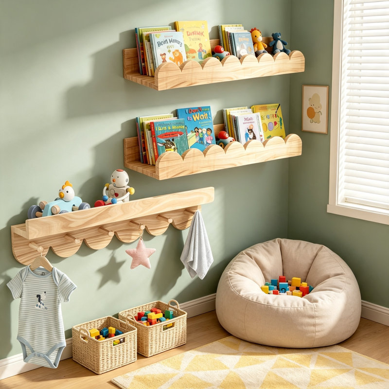 3-Pack Wood Kids Wall Bookshelf