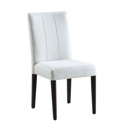 2 White Side Chair : Modern Aesthetic. Double Pedestal Base. Comfortable Padded Seat And Back. Rubberwood . Fine Fabric Upholstery. 24.59 In. D X 19.83 W 38.33 H, 30.46 Lb. Weight Contemporary