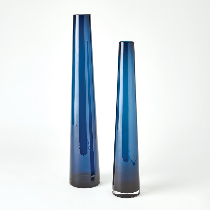 Handmade Glass Table Vase, Blue, 23.75" H x 4.75" W x 4.75" D