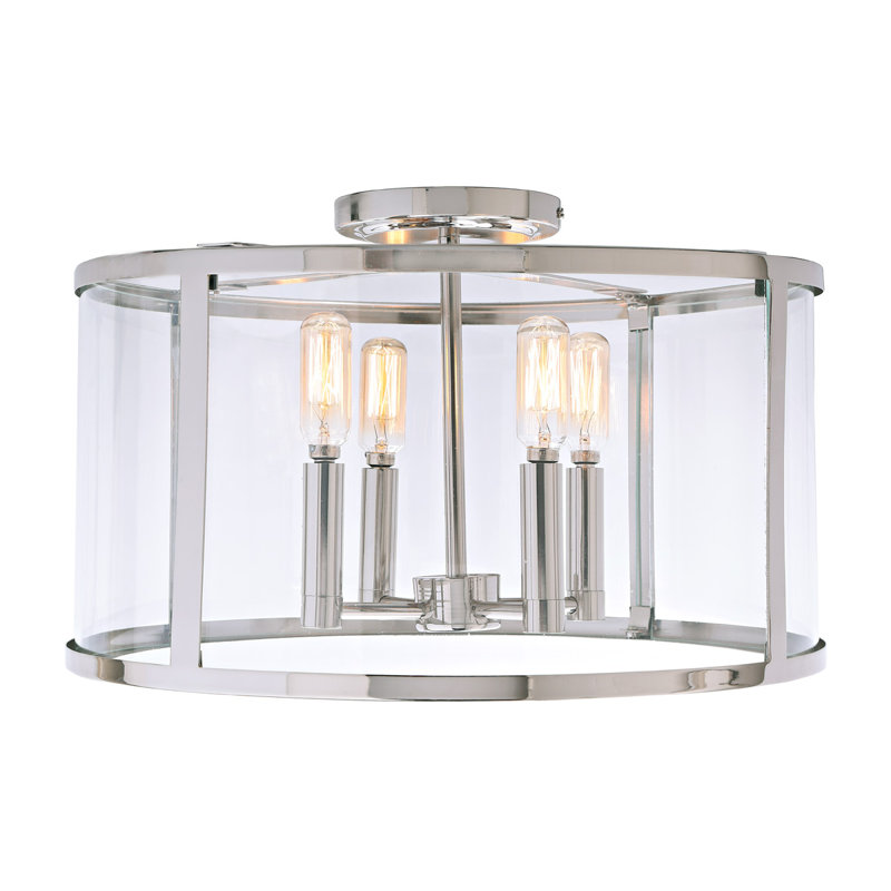 Evan Glass Semi Flush Mount, Polished Nickel