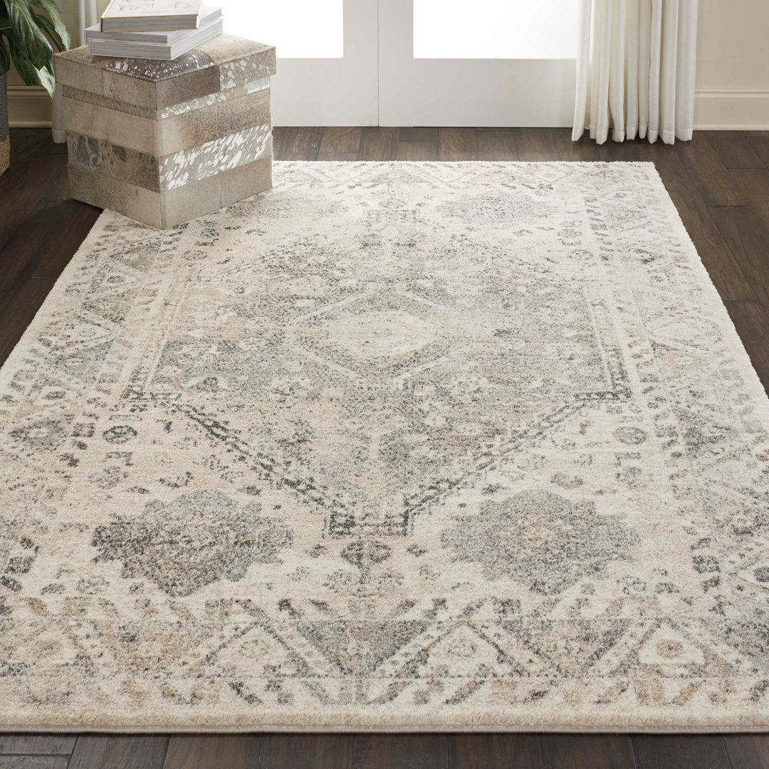 Dreya Oriental Machine Made Power Loom Polypropylene Area Rug in Beige/Gray Bungalow Rose Rug 