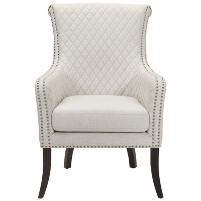 Beige Classic Luxury Accent Chair With High - Density Foam Cushions, Diamond Stitched Back, Nailhead Accents, Solid Wood And Plywood Structure, 300Lbs Limit, 28.5" Depth Measure Attached Back