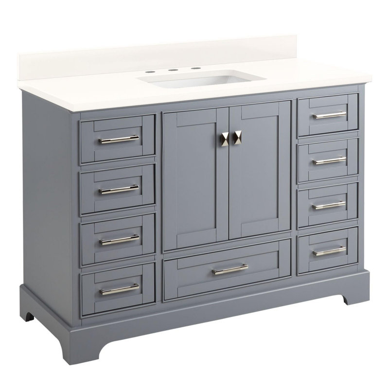 Quen 48" Freestanding Single Basin Vanity Set with Cabinet, Vanity Top, Gray, 8" Widespread, Arctic White Quartz