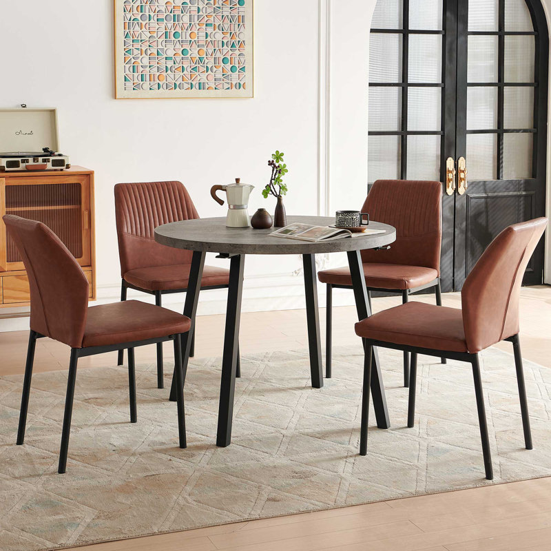37-Inch Round Table With 4 Chairs, Brown