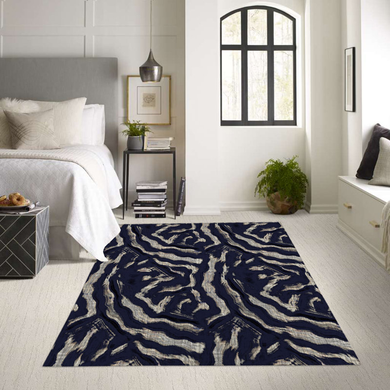 Tapis d'intérieur / extérieur en polyester tissé à la machine rectangulaire bleu / gris, Rectangle 2 pi x 3 pi
