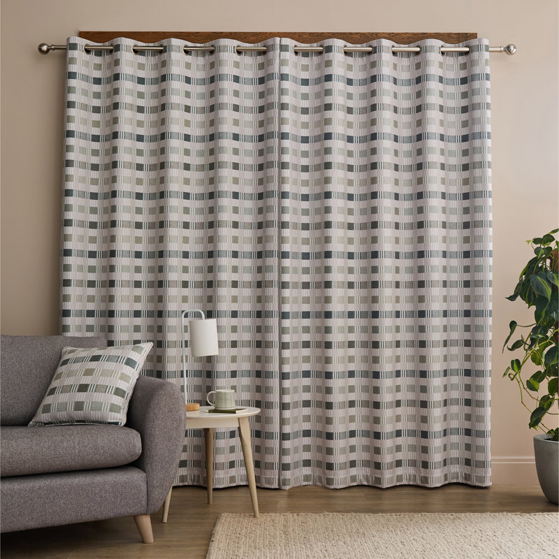 Wilson Check Blackout Thermal Eyelet Curtains, Green, 46cm Width x 182.88cm Drop