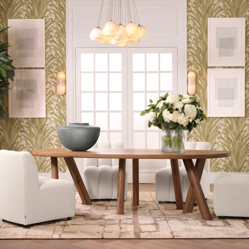 Oval Oak Wood Dining Table with Artistic Legs